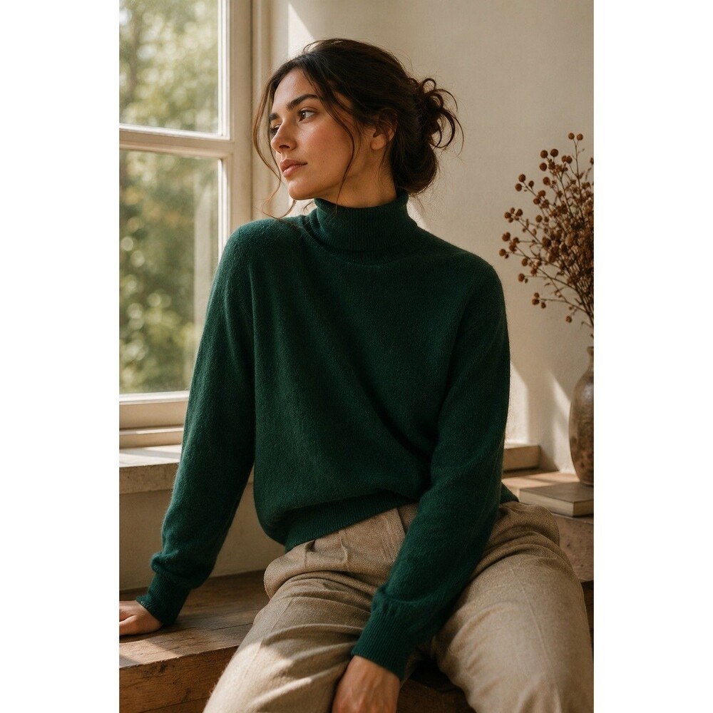 United Colors of Benetton Green Mock Neck Knit Wool Angora Pullover Sweater 50